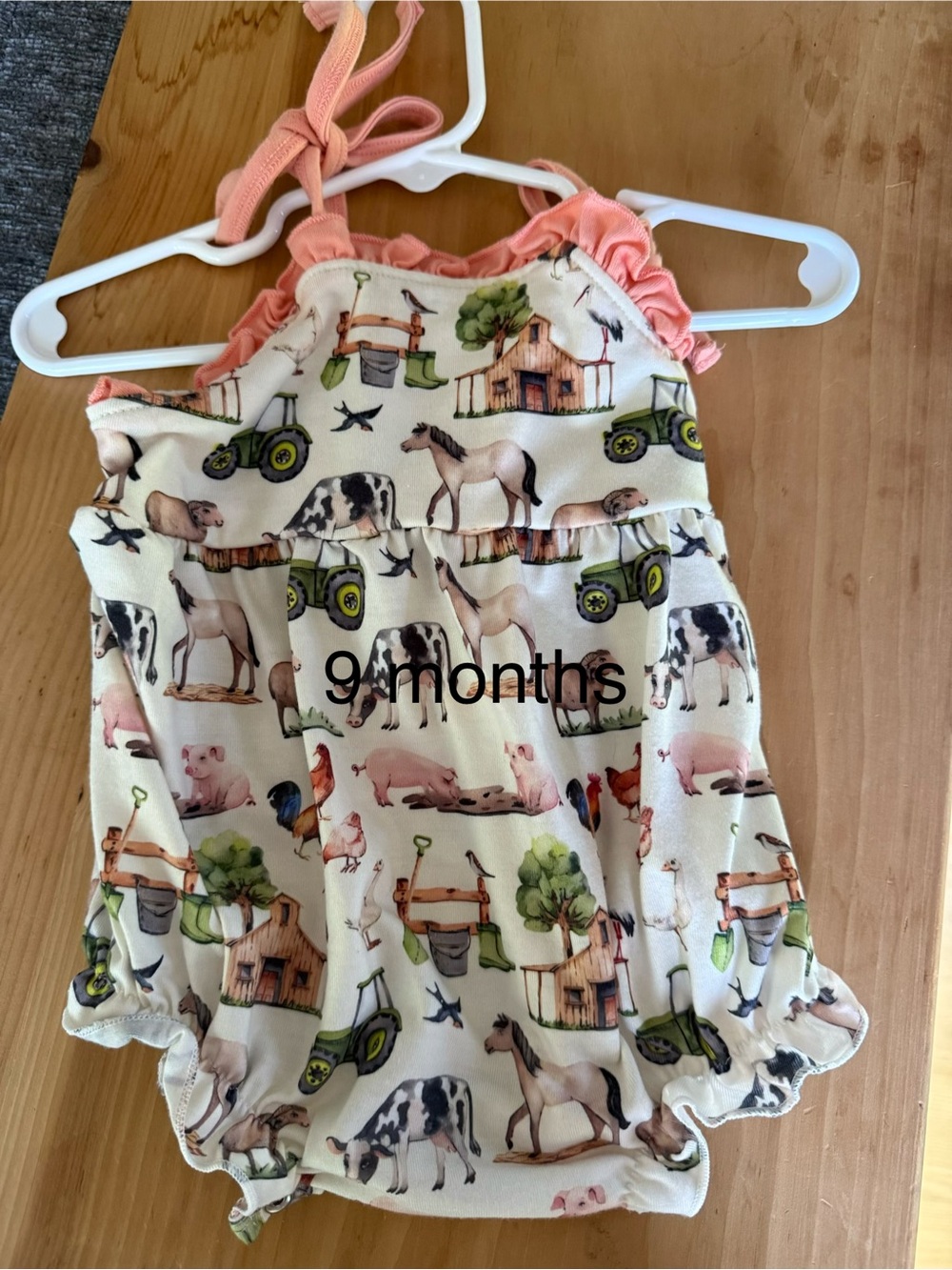 Farm Animal Print Baby One-Piece Romper - Pink Trim